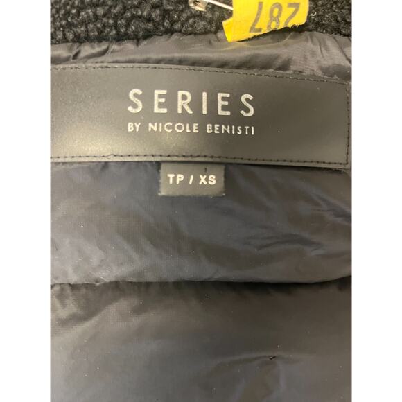 SERIES BY NICOLE BENISTI Black Down Puffer Coat Shearling Collared Jacket XS - Picture 5 of 6